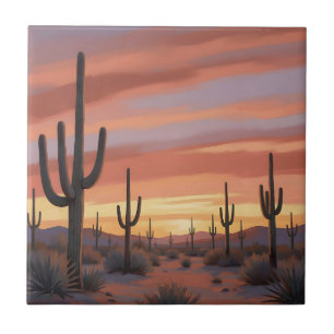 Woestijn Zonsondergang Saguaro Cactus Landschap Tegeltje
