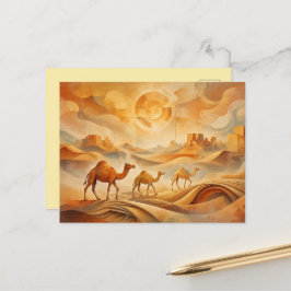 Woestijn Zonsopgang Kamelen Veranderende Zandduine Briefkaart