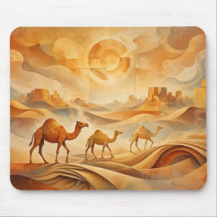 Woestijn Zonsopgang Kamelen Veranderende Zandduine Muismat