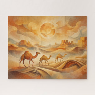 Woestijn Zonsopgang Kamelen Verschuivende Zandduin Legpuzzel
