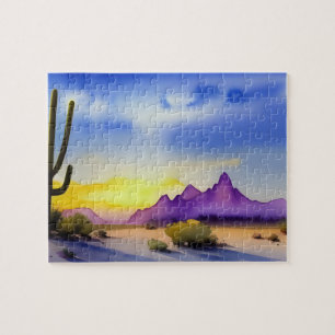 Woestijn Zonsopgang Schilderachtige Aquarel   Legpuzzel