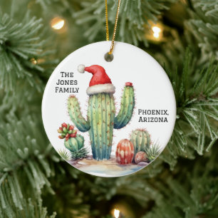 Woestijn/Zuidwest-cactus met kerstmuts Keramisch Ornament