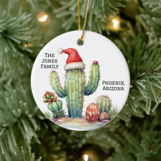 Woestijn/Zuidwest-cactus met kerstmuts Keramisch Ornament (Boom)