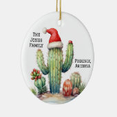 Woestijn/Zuidwest-cactus met kerstmuts Keramisch Ornament (Rechts)