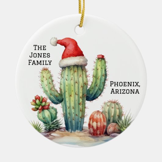 Woestijn/Zuidwest-cactus met kerstmuts Keramisch Ornament (Voorkant)