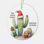 Woestijn/Zuidwest-cactus met kerstmuts Keramisch Ornament (Links)