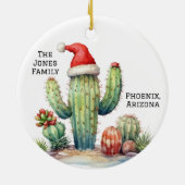 Woestijn/Zuidwest-cactus met kerstmuts Keramisch Ornament (Achterkant)