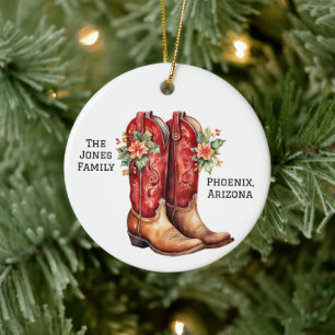 Woestijn/Zuidwest Cowboy Kerstlaarzen Keramisch Ornament
