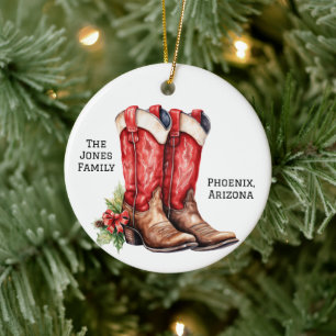 Woestijn/Zuidwest Cowboy Kerstman Kerstlaarzen Keramisch Ornament