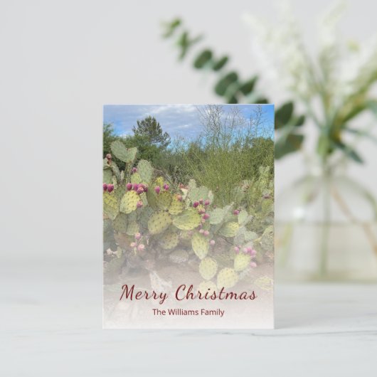 Woestijn Zuidwest Prickly Pear Cactus Kerstmis Feestdagenkaart (Staand voorkant)