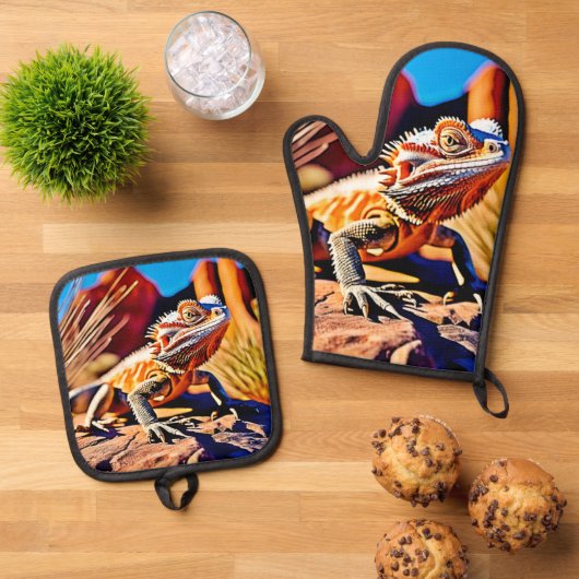 woestijnbaardagaam ovenwant & pannenlap set (Top down)