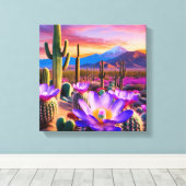 Woestijnbloei: Cactus-bloemen bij zonsopgang Canvas Afdruk (Insitu (Houten vloer))