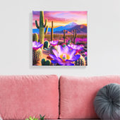 Woestijnbloei: Cactus-bloemen bij zonsopgang Canvas Afdruk (Insitu (Woonkamer))