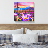 Woestijnbloei: Cactus-bloemen bij zonsopgang Canvas Afdruk (Insitu (Slaapkamer))