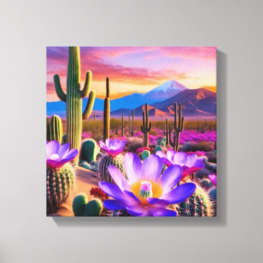 Woestijnbloei: Cactus-bloemen bij zonsopgang Canvas Afdruk (Voorkant)