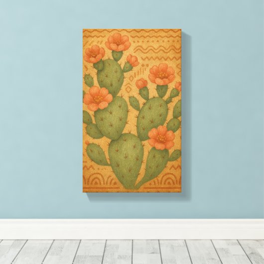 Woestijnbloei - Cactus Boho Canvas Art Afdruk (Insitu (Houten vloer))