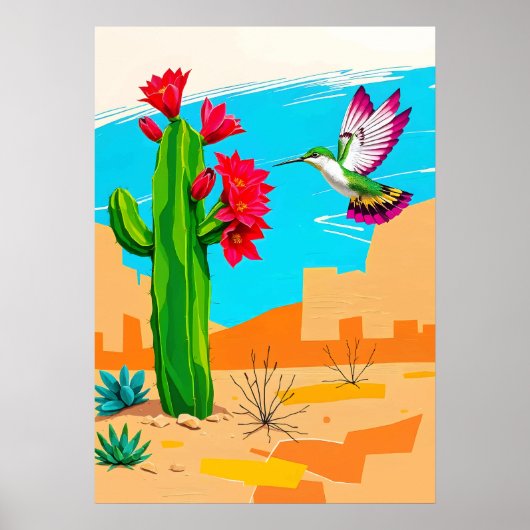 Woestijnbloei & Kolibrie – Zuidwest Pop Art Poster (Voorkant)