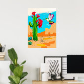 Woestijnbloei & Kolibrie – Zuidwest Pop Art Poster (Thuiskantoor)