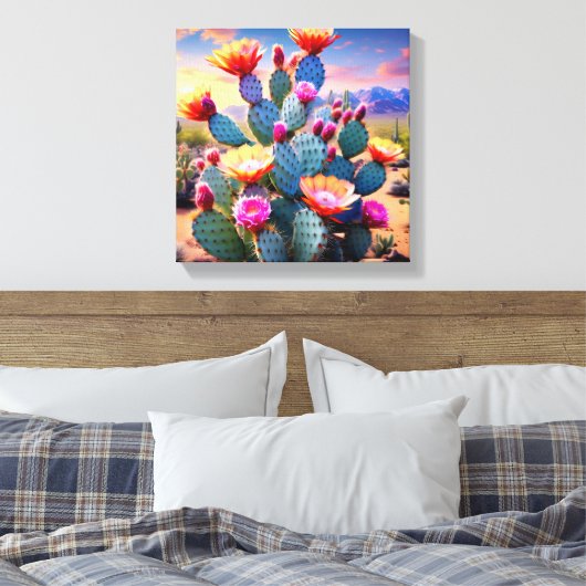 Woestijnbloei: Levendige cactus bloem Canvas Afdruk (Insitu (Slaapkamer))