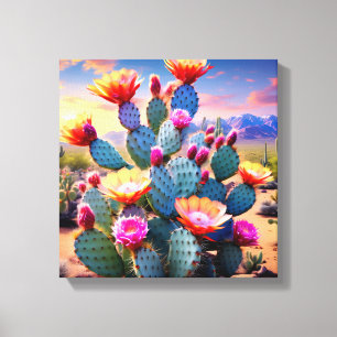 Woestijnbloei: Levendige cactus bloem Canvas Afdruk