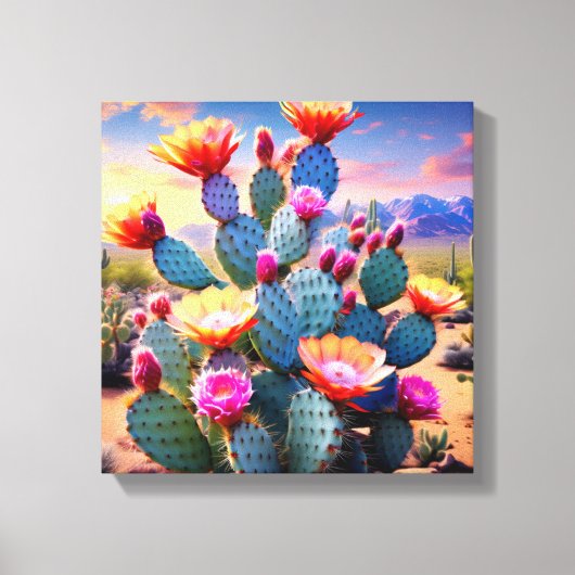 Woestijnbloei: Levendige cactus bloem Canvas Afdruk (Voorkant)