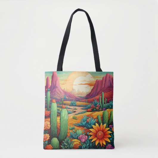 woestijnbloei met cactus en bloemen tote bag (Voorkant)
