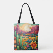 woestijnbloei met cactus en bloemen tote bag (Achterkant)