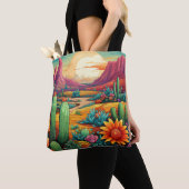 woestijnbloei met cactus en bloemen tote bag (Dichtbij)