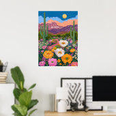 Woestijnbloei onder maanlicht poster (Thuiskantoor)