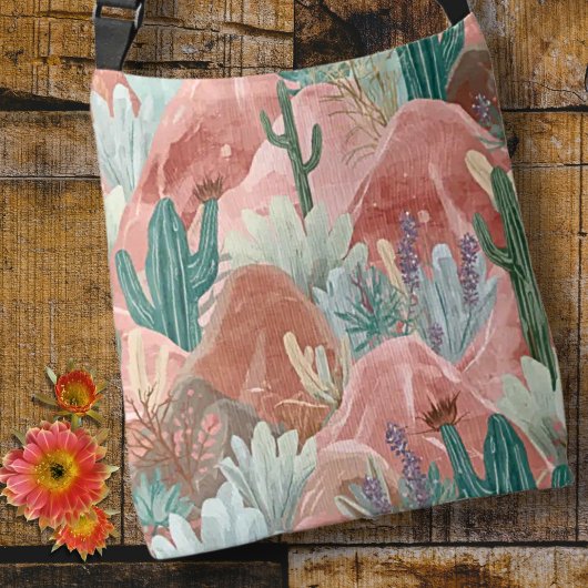 Woestijnbloei Zonsondergang met Cactus Tuin Crossbody Tas