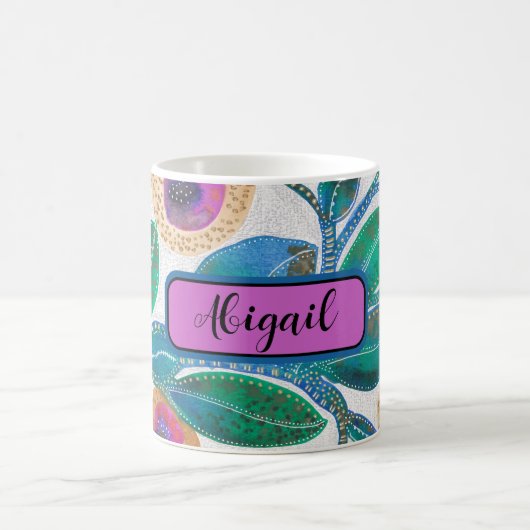 woestijnbloem, abstracte waterverf, jouw naam koffiemok (Center)