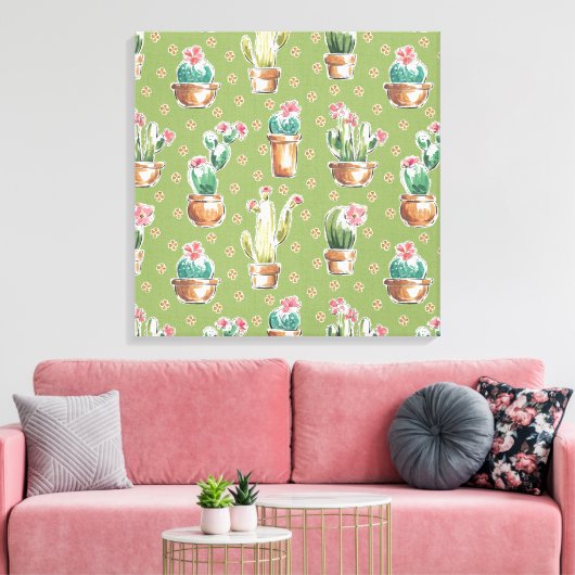 Woestijnbloem Stap | Groen patroon Canvas Afdruk (Insitu (Woonkamer))