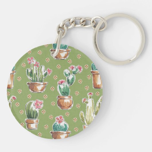 Woestijnbloem Stap | Groen patroon Sleutelhanger (Achterkant)