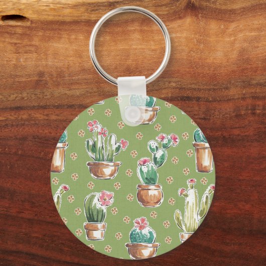 Woestijnbloem Stap | Groen patroon Sleutelhanger (Voorkant)