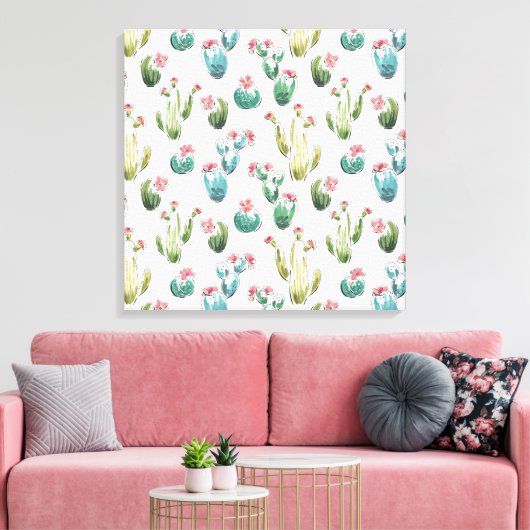Woestijnbloem Stap | Roze patroon Canvas Afdruk (Insitu (Woonkamer))