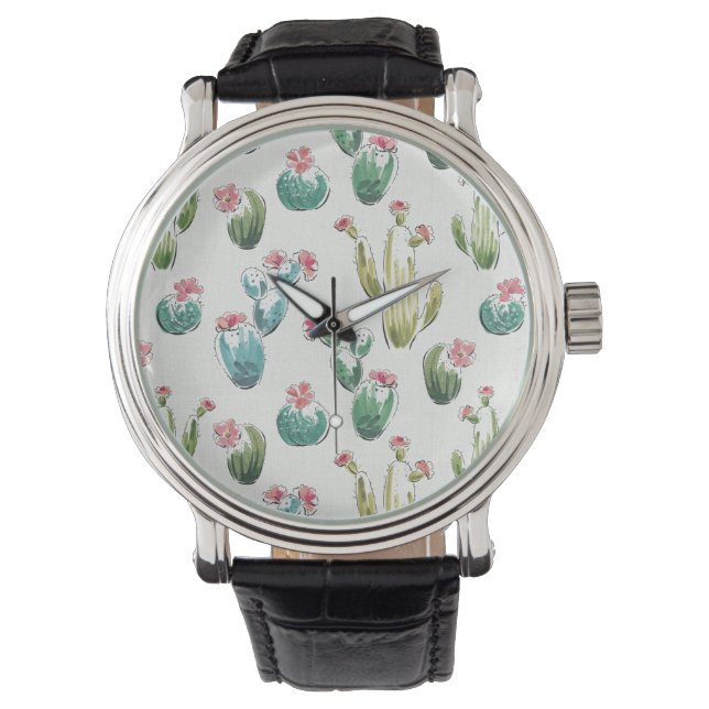 Woestijnbloem Stap | Roze patroon Horloge (Voorkant)
