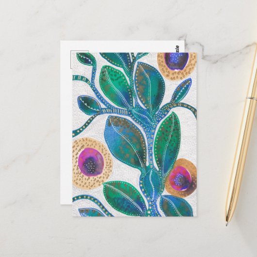 Woestijnbloem, waterverf en pen, oorspronkelijke k briefkaart (Voorkant / Achterkant in situ)