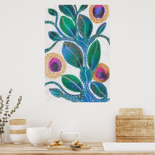 Woestijnbloem, waterverf gemengde media originele  poster (Keuken)