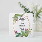 Woestijnbloemen en Cactus Aquarel Bruiloft Kaart (Staand voorkant)