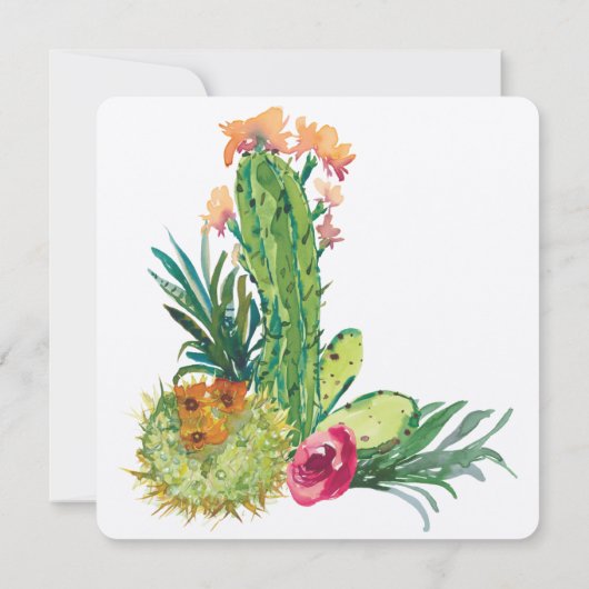 Woestijnbloemen en Waterverf-bruiloft van Cactus Kaart (Achterkant)