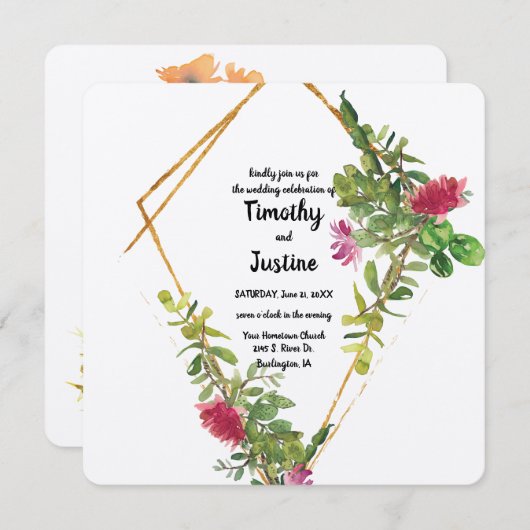 Woestijnbloemen en Waterverf-bruiloft van Cactus Kaart (Voorkant / Achterkant)