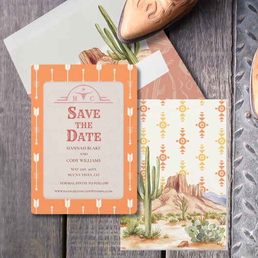 Woestijnbloemen Westerne bruiloft Save the Date Ka