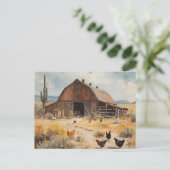Woestijnboerderij schuur met kippen briefkaart (Staand voorkant)