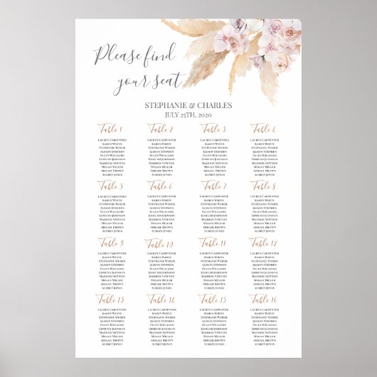 Woestijnboho chic Wedding Seating Chart Poster (Voorkant)