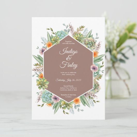 Woestijnboho vetplanten cactus bruiloft kaart (Staand voorkant)