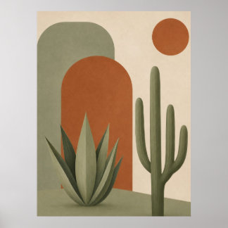 Woestijncactus & Agave Minimalistische Wandkunst Poster