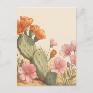 Woestijncactus Bloei Oranje Roze Wilde Bloemen Briefkaart