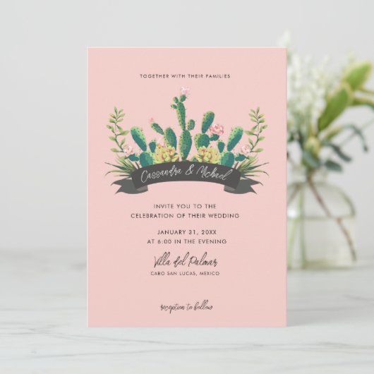 Woestijncactus Bloom | Roze bruiloft Kaart (Staand voorkant)