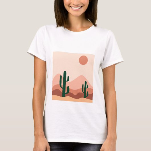Woestijncactus boho art t-shirt (Voorkant)