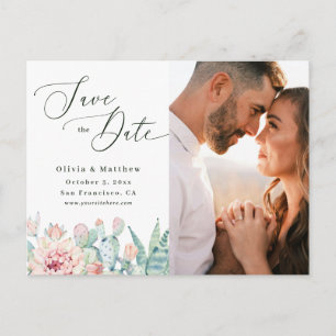 Woestijncactus Foto Save the Date. Elegante Trouw Briefkaart